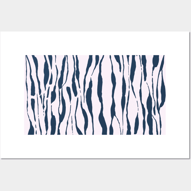 animal print - dark blue striped tiger-zebra over light pink background Wall Art by marufemia